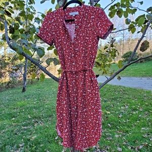 Loft Red Floral Shirtdress